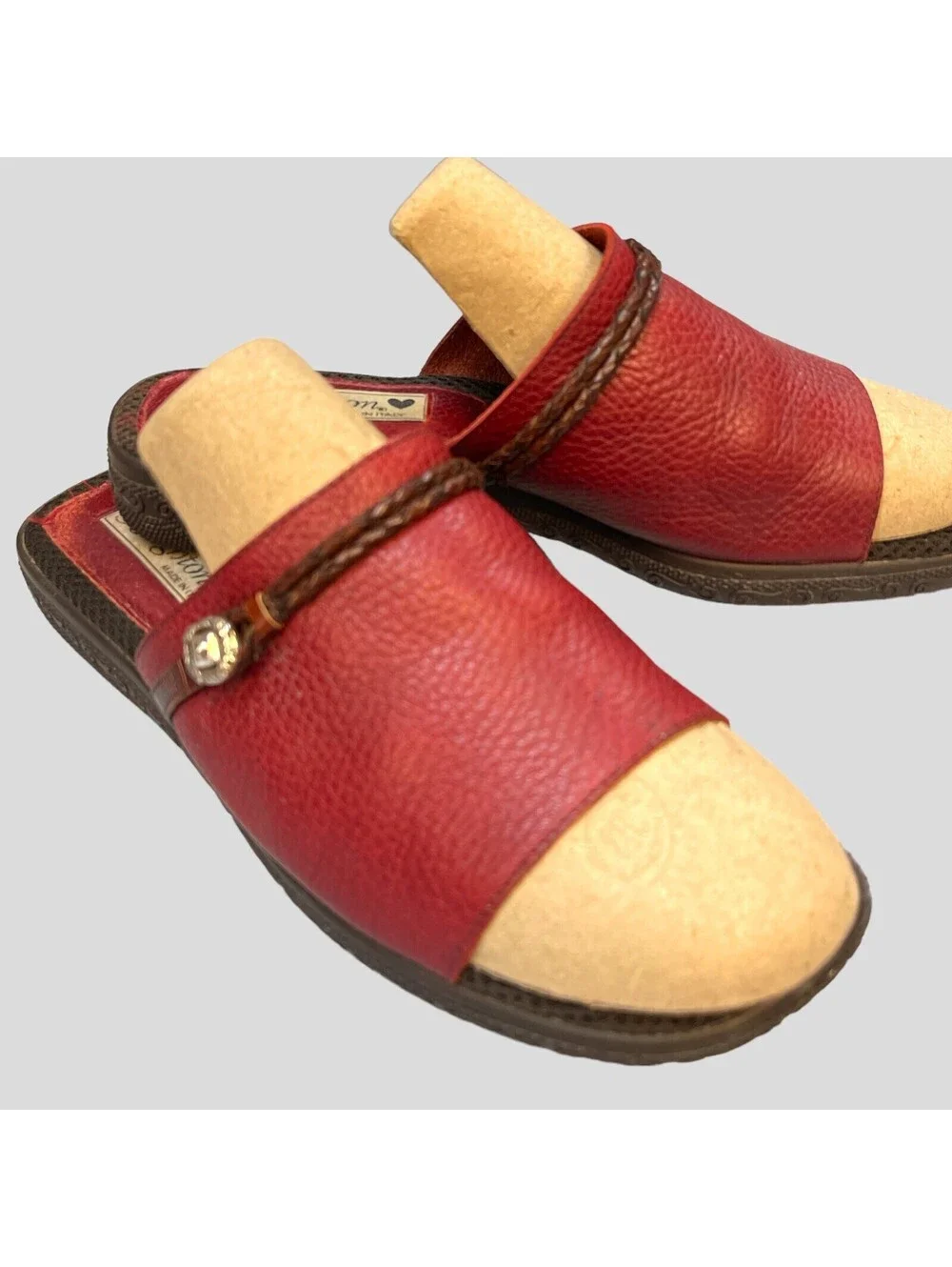 Brighton Size 7 Sandals Red Leather Slip On Open Toe Slide Low Heel Shoes Italy
